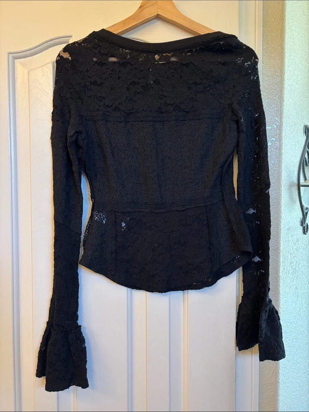 Free People Black Lace Top With Flared Sleeves